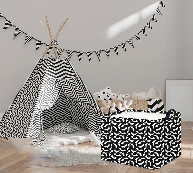 CLOCOR Rectangular Storage Basket Empty,Gift Basket,Waterproof Storage Bin with Handles,Room Decor(Unique Bat) - Image 3